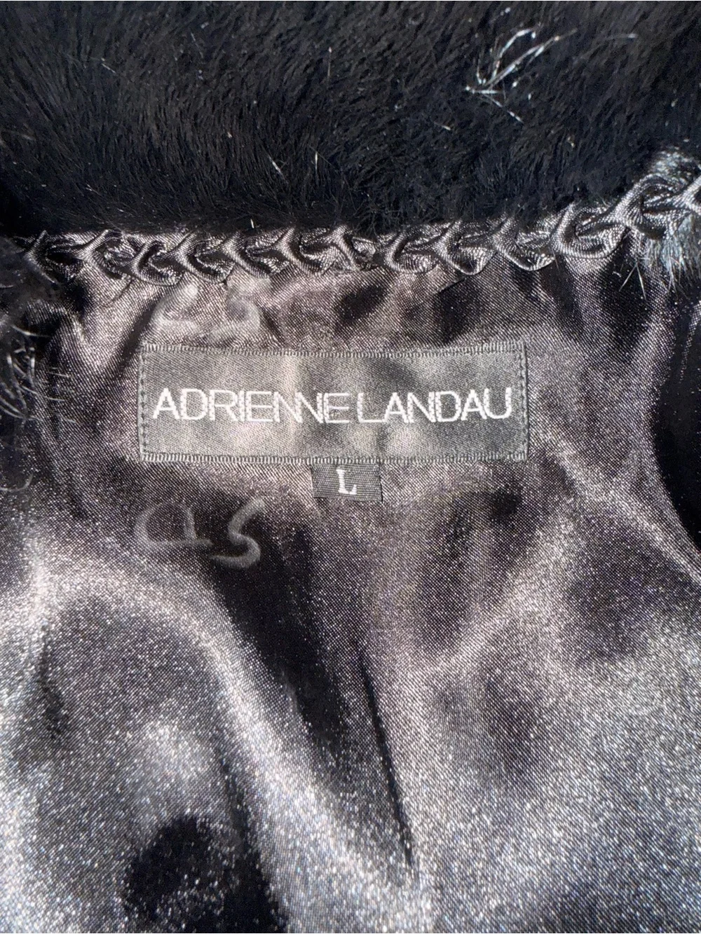 Adrienne Landau Genuine Rabbit & Mongolian Fur Jacket Black Size L